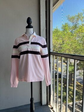NWT J. Crew Classic Premium Weight Rugby Shirt Long-Sleeve Pink Brown Stripe